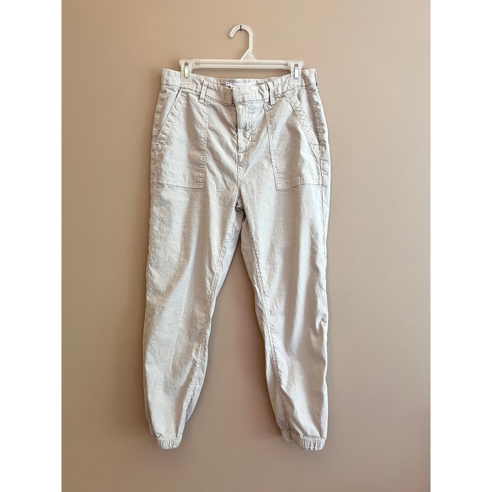 Frank & Eileen Jameson Cotton Linen Jogger Pants Beige Oatmeal Utility Size 8